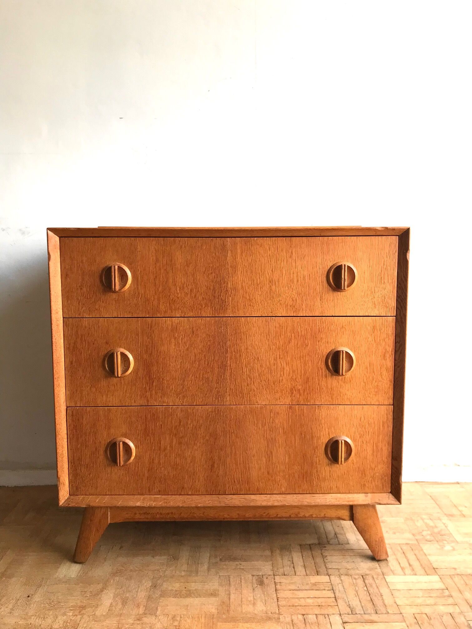 Compass foot chest of drawers in light oak from the 1960s
