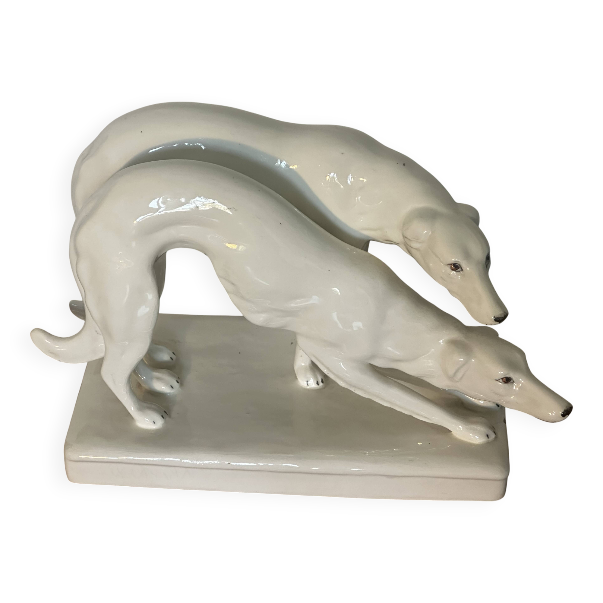 Pair of Borzoi - White Greyhounds - Art Deco ceramic
