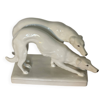 Paire de Barzoi - Lévriers blancs - céramique Art-Deco