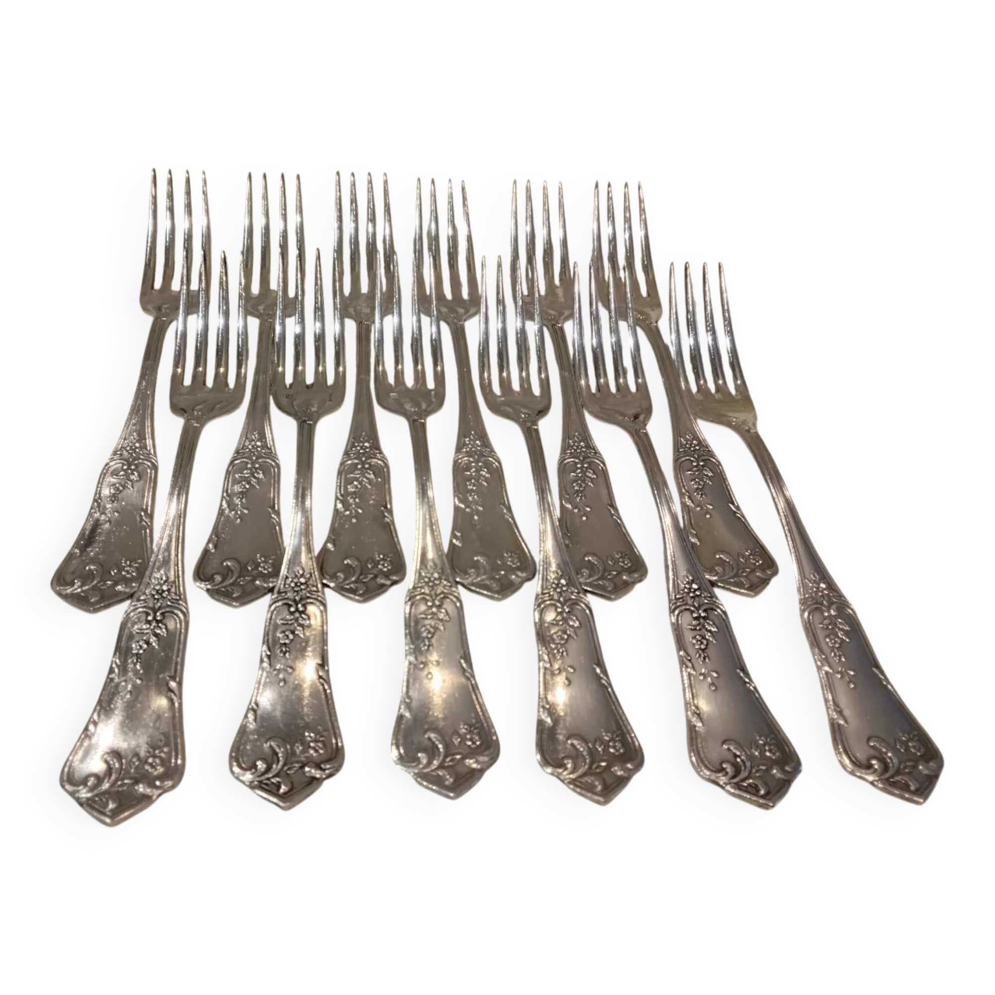 12 silver-plated metal table forks by Boulenger in the Louis XV style, demi-rich.