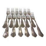 12 silver-plated metal table forks by Boulenger in the Louis XV style, demi-rich.