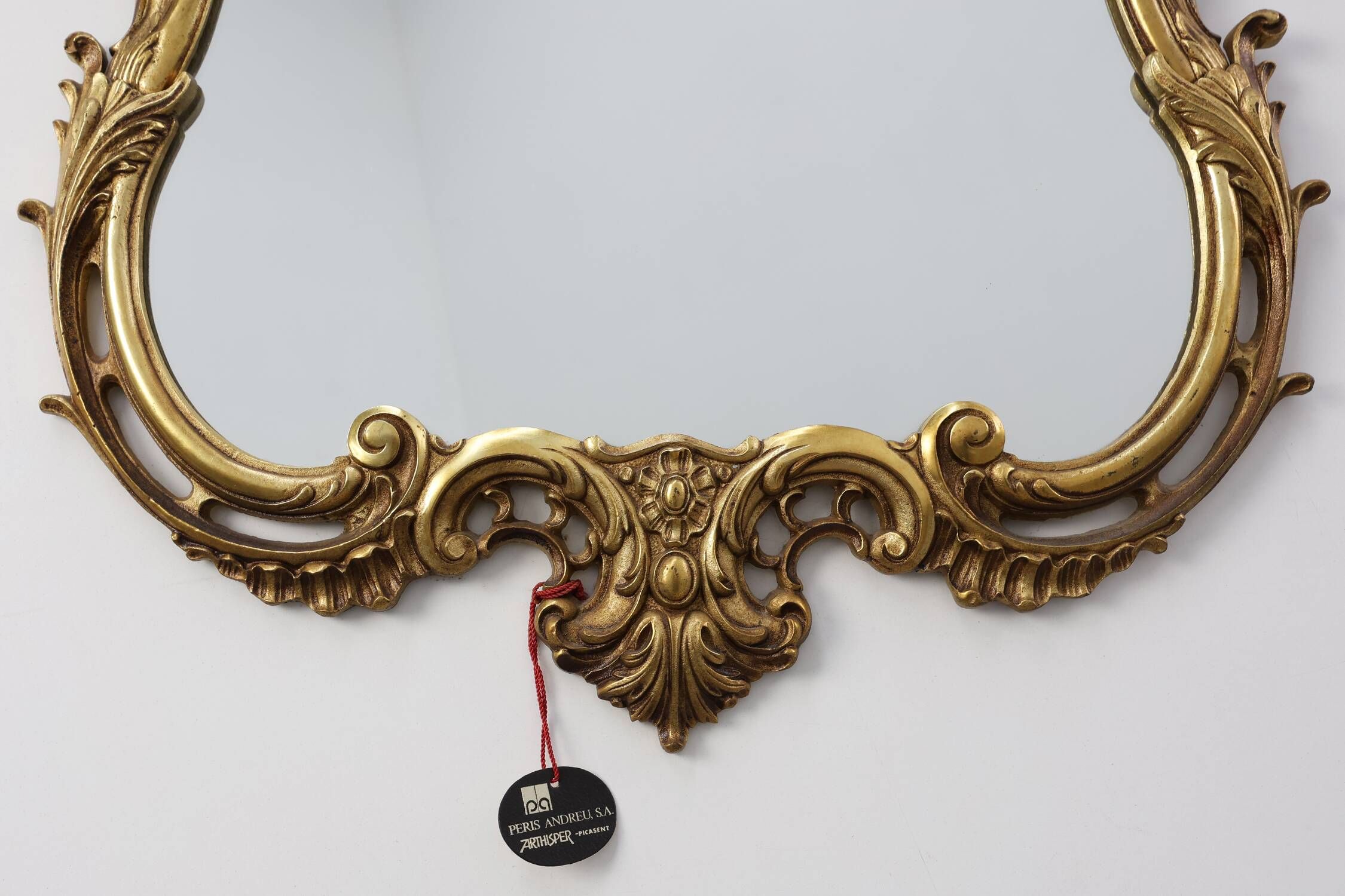 20th Century Ornate metal Louis XVI Wall Mirror with rococo Flourishes, Fra