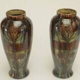 Pair of barbotine vases from the early 20th century stamped BELGIUM 158