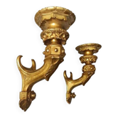 Pair of Gilded Wooden Wall Sconces, Mid-19th Century