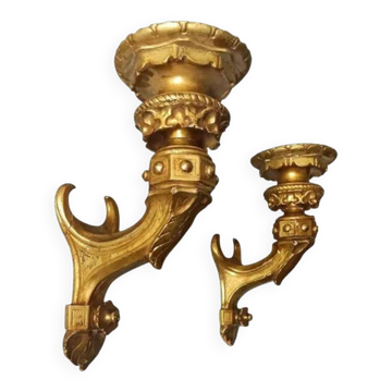 Pair of Gilded Wooden Wall Sconces, Mid-19th Century