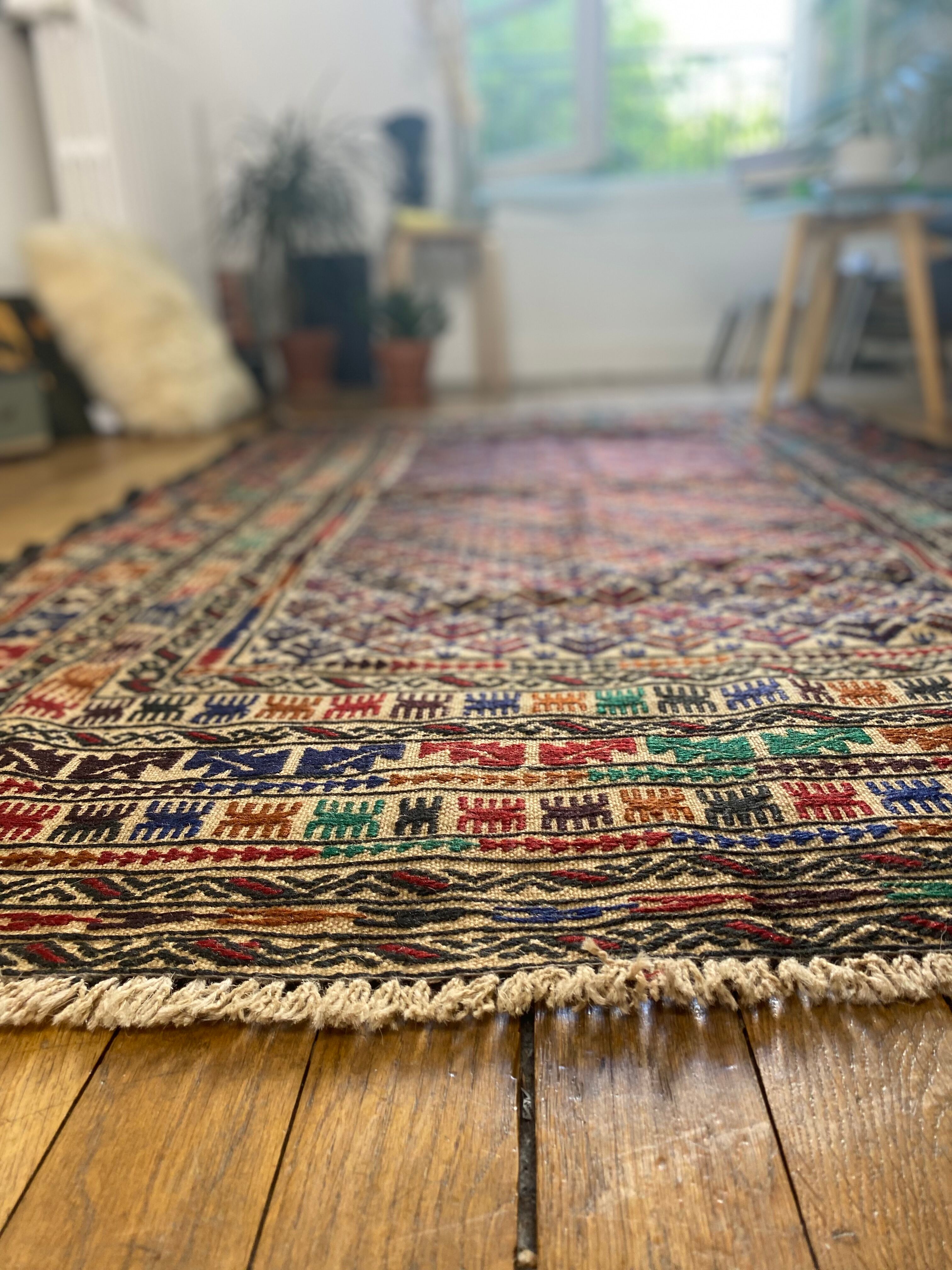 Ethnic Afghan kilim in handmade wool 200x118 cm