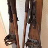 Wooden skis and vintage bamboo sticks