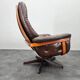 Midcentury Swivel Leather and Wood Armchair Göte Möbler Nässjö, Sweden, 1960s