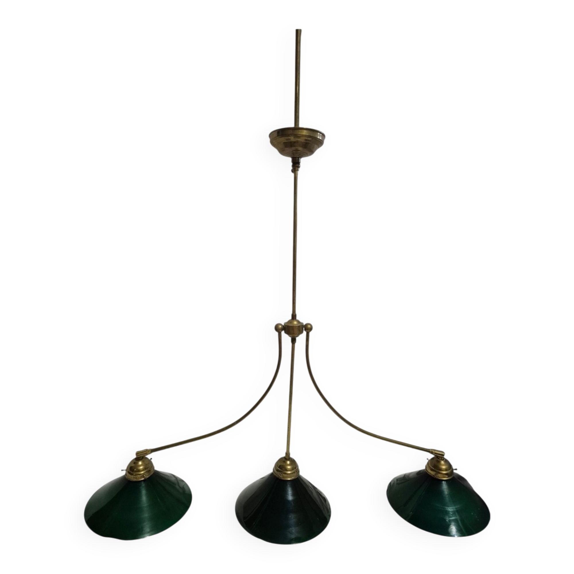 Opaline green white with brass billiard pool lamp 110-150 cm 3 shades