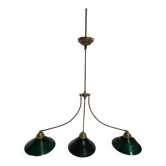 Lampe de billard opaline verte et blanche avec abat-jours en laiton 110-150 cm 3 abat-jours