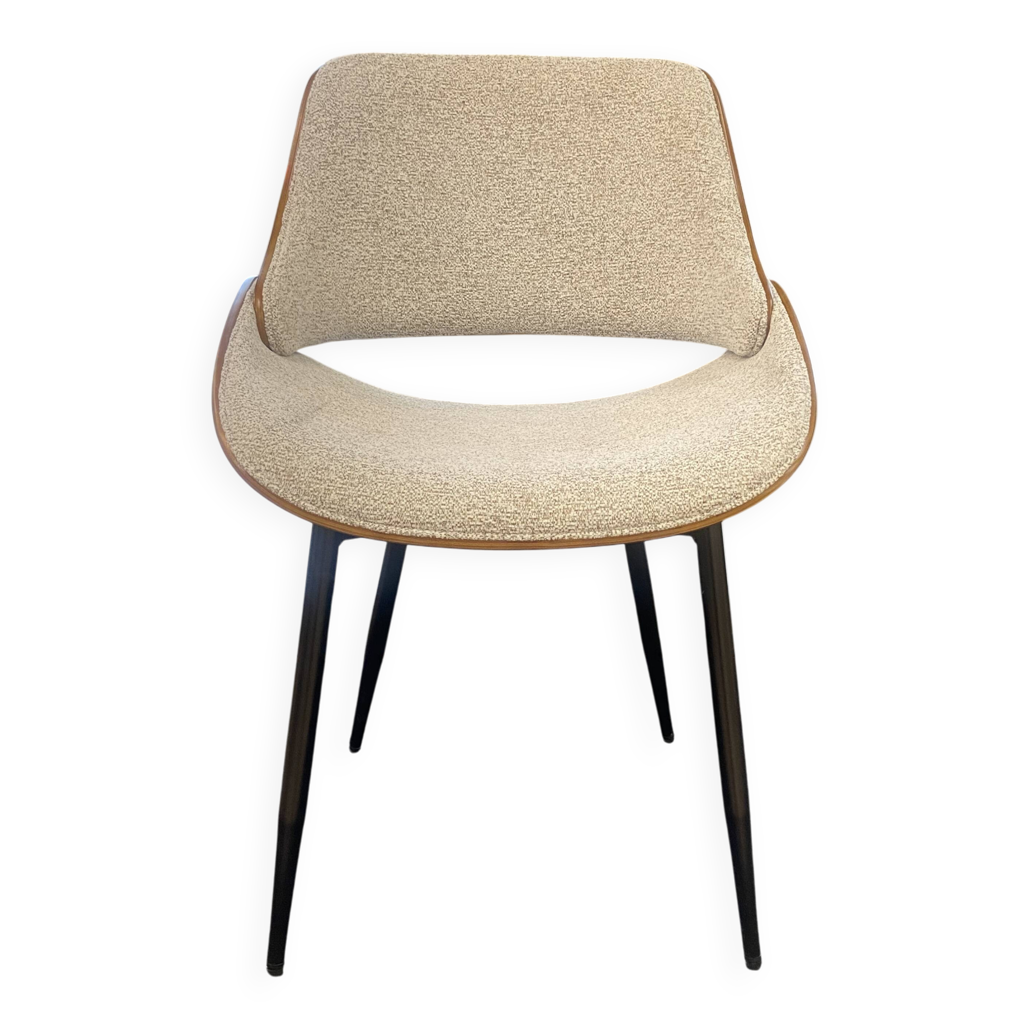 wooden chair with ecru velvet fabric