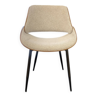 chaise bois et tissu veloutine écru