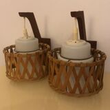 Pair came in wicker rattan and opalescent glass.