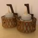 Pair came in wicker rattan and opalescent glass.