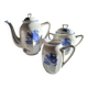 Service à café bleu et blanc céramique fleurs