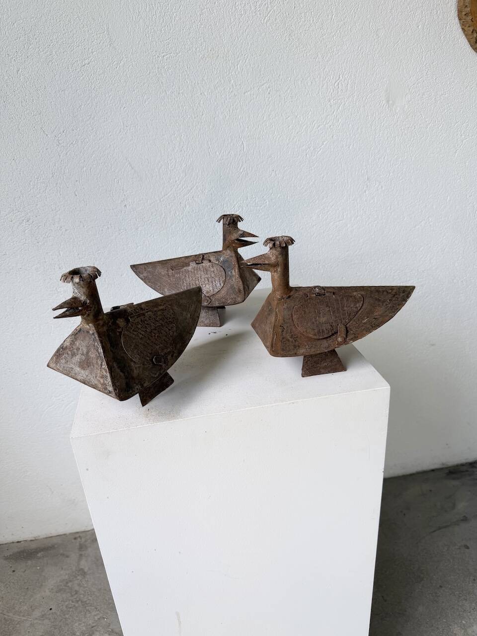Series of three brutalist Folk Art candle holders