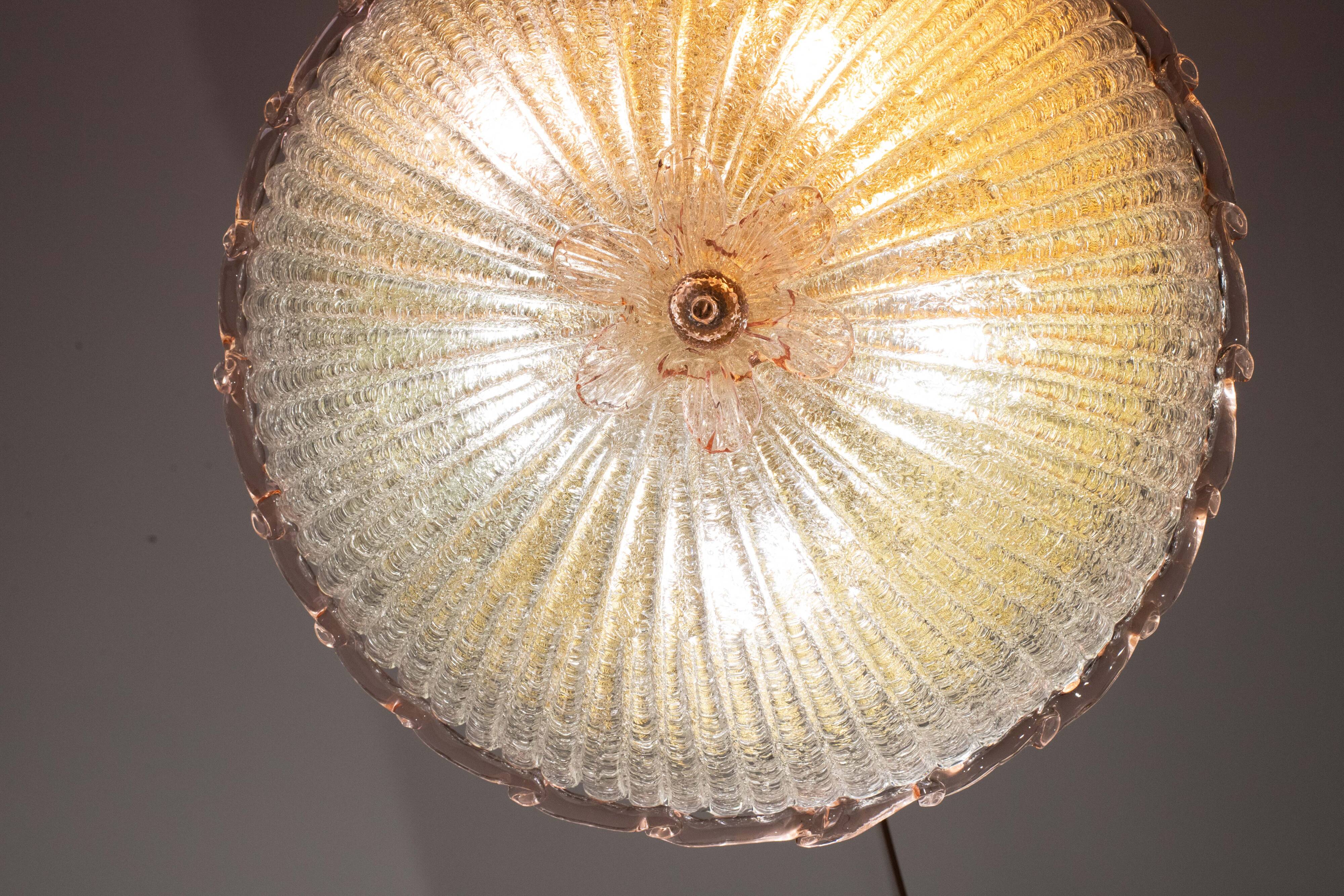 Set of 2 Large Size iItalian Pink and Murano Glass Ceiling Flower