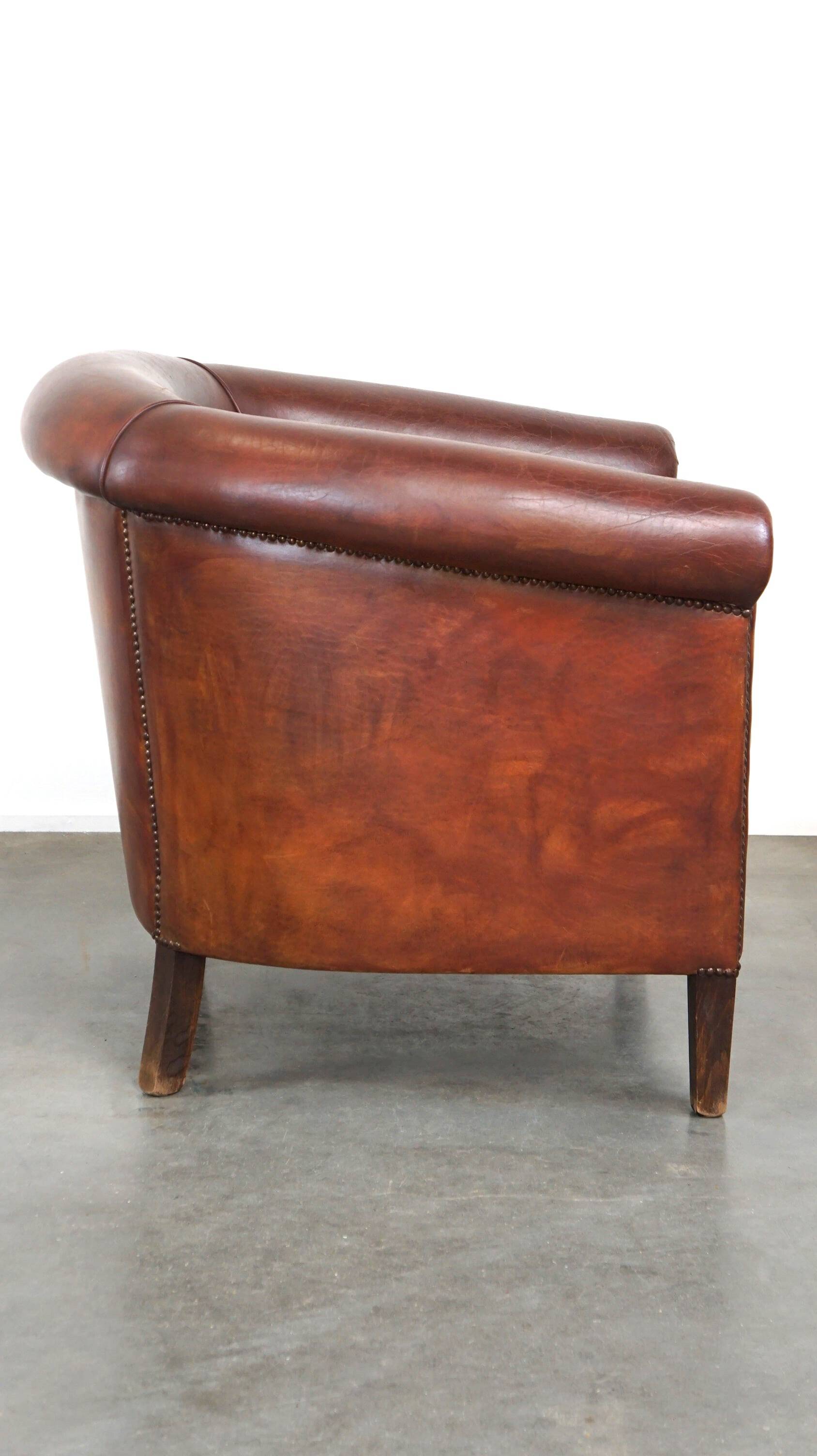 Comfortable, Spacious Sheepskin Leather Club Chair with a Loose Seat Cushion