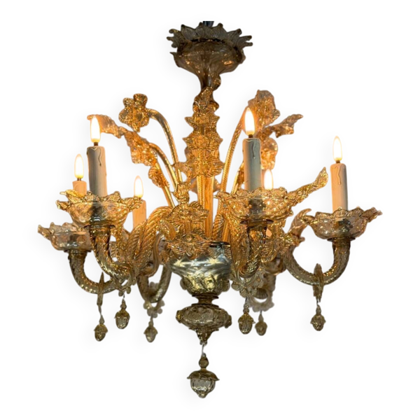 Lustre vénitien en verre de Murano vert, vers 1920 — Beyit