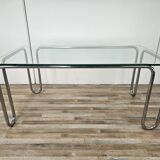 1970s Bauhaus table in chromed tubular steel and glass