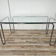 1970s Bauhaus table in chromed tubular steel and glass
