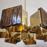 Rare mid-century chandelier in brass and resin, 1970s