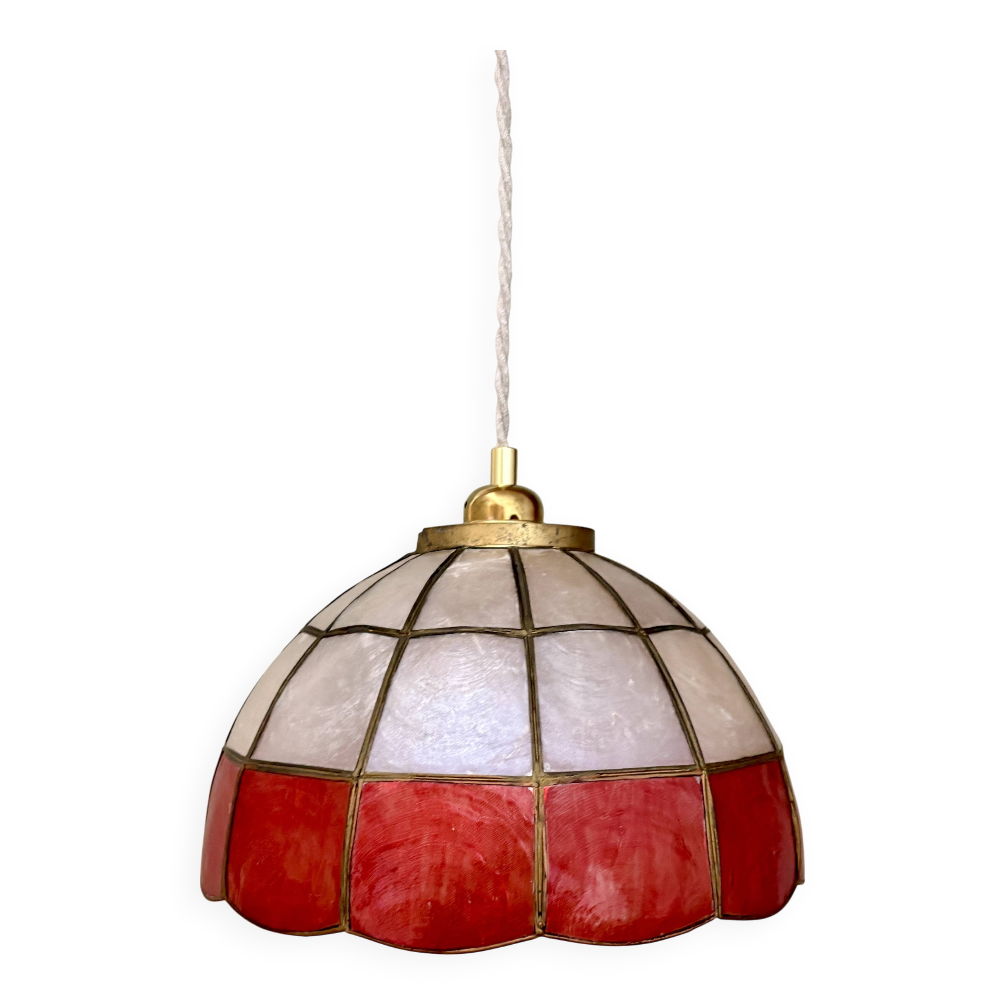 Suspension vintage en nacre rouge et blanche