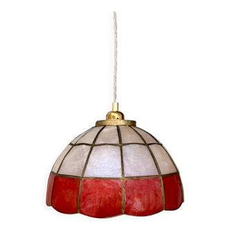 Vintage red and white mother-of-pearl lampshade pendant light