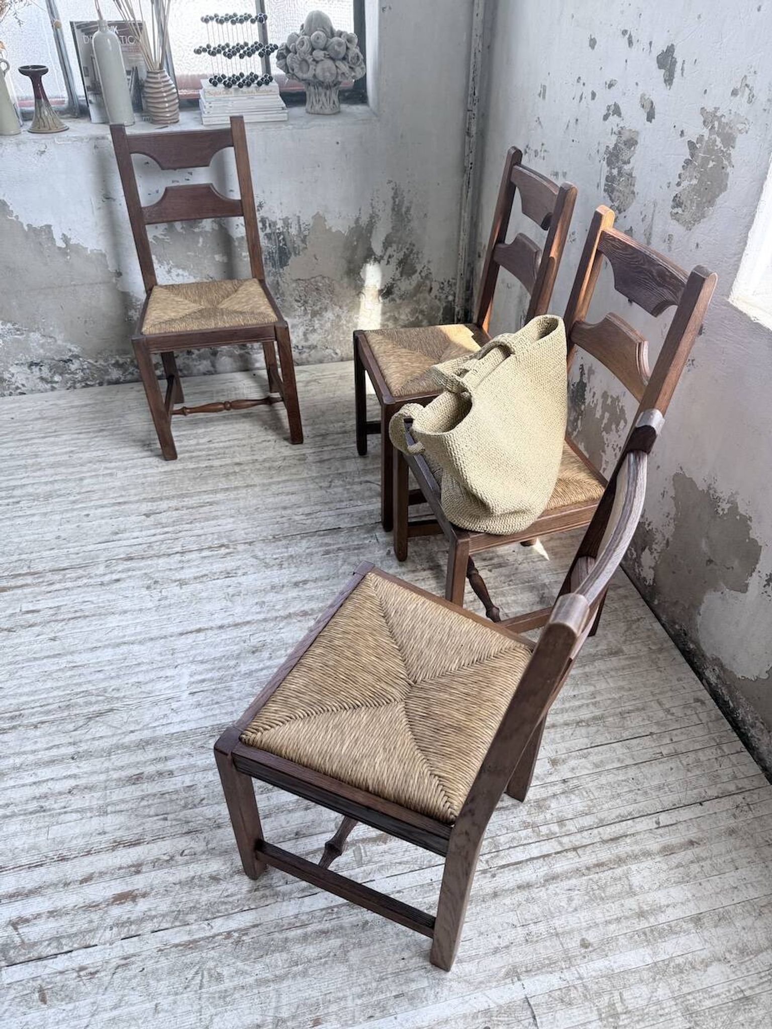 Set 4 chaises rustiques chêne De puydt, Belgique 1970