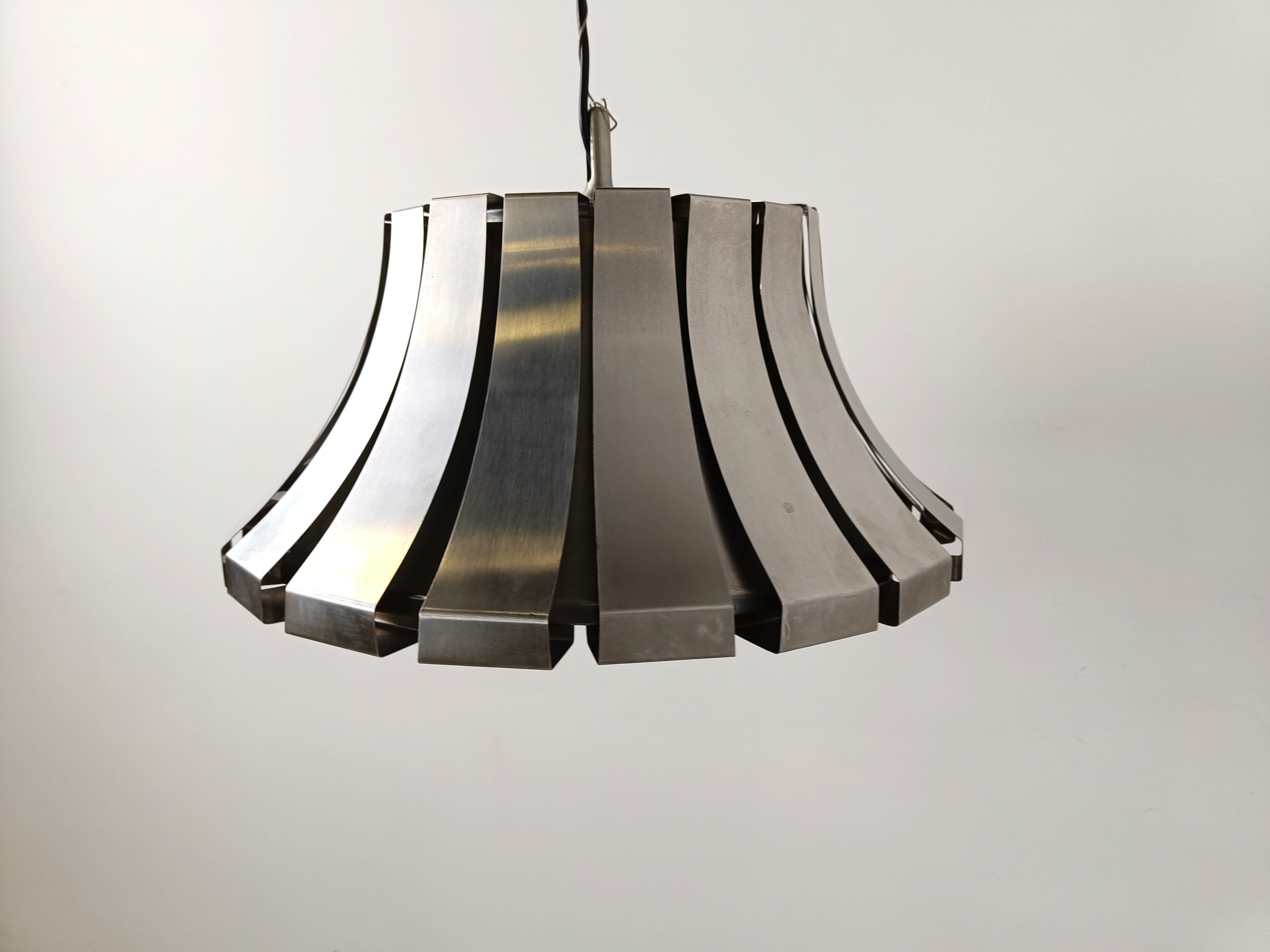 Mid-century steel suspension lamp by E. Martinelli for Martinelli Luce