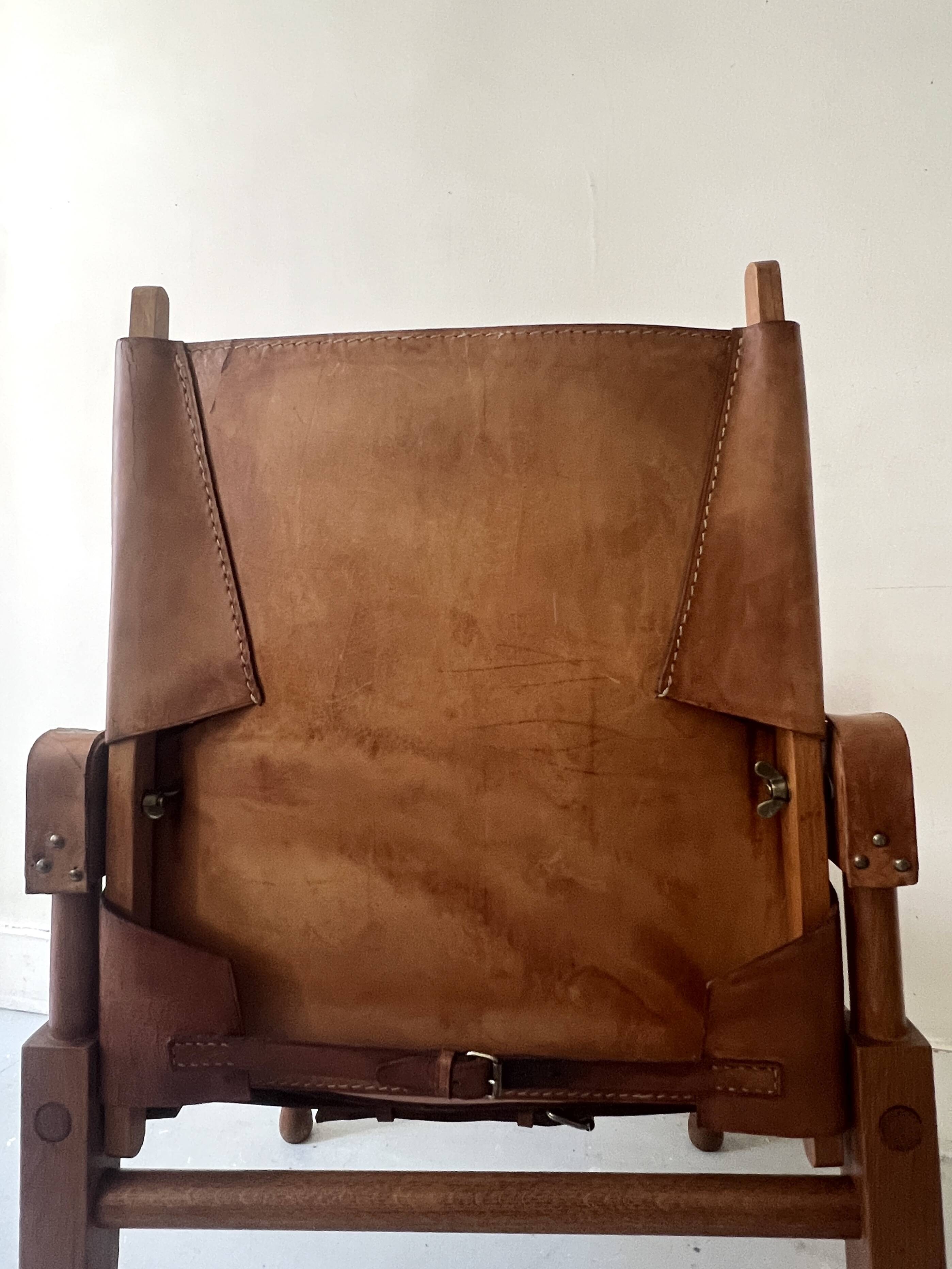 Safari armchair in wood & cognac leather by Wilhelm Kienzle for Wohnbedarf 1950
