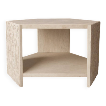 Hexagonal side table in travertine by Claude Berraldacci. France.