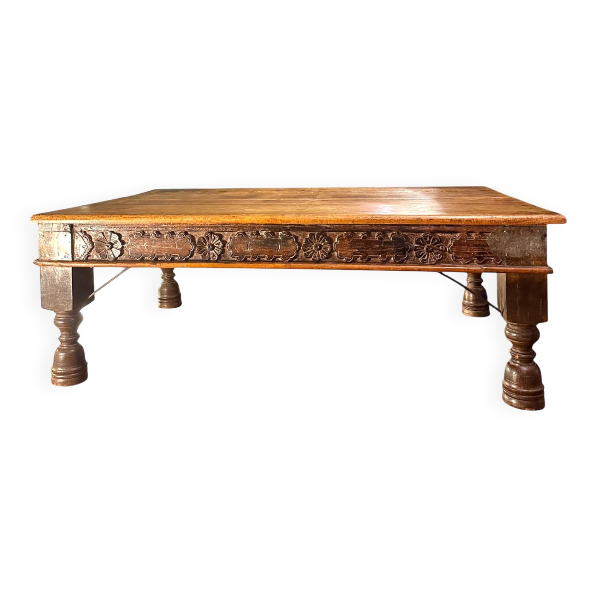 Large 19th-Century Indian Teak Low Table, Rajasthan
