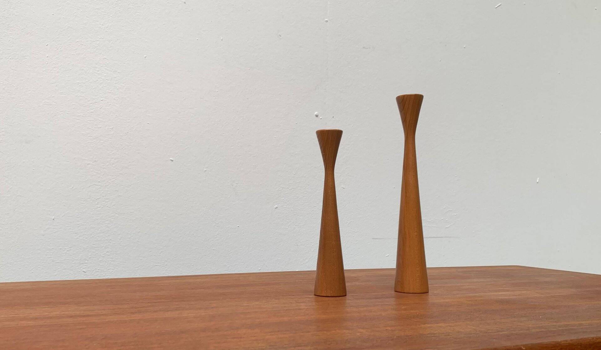 Vintage Danish teak candle holders, set of 2.