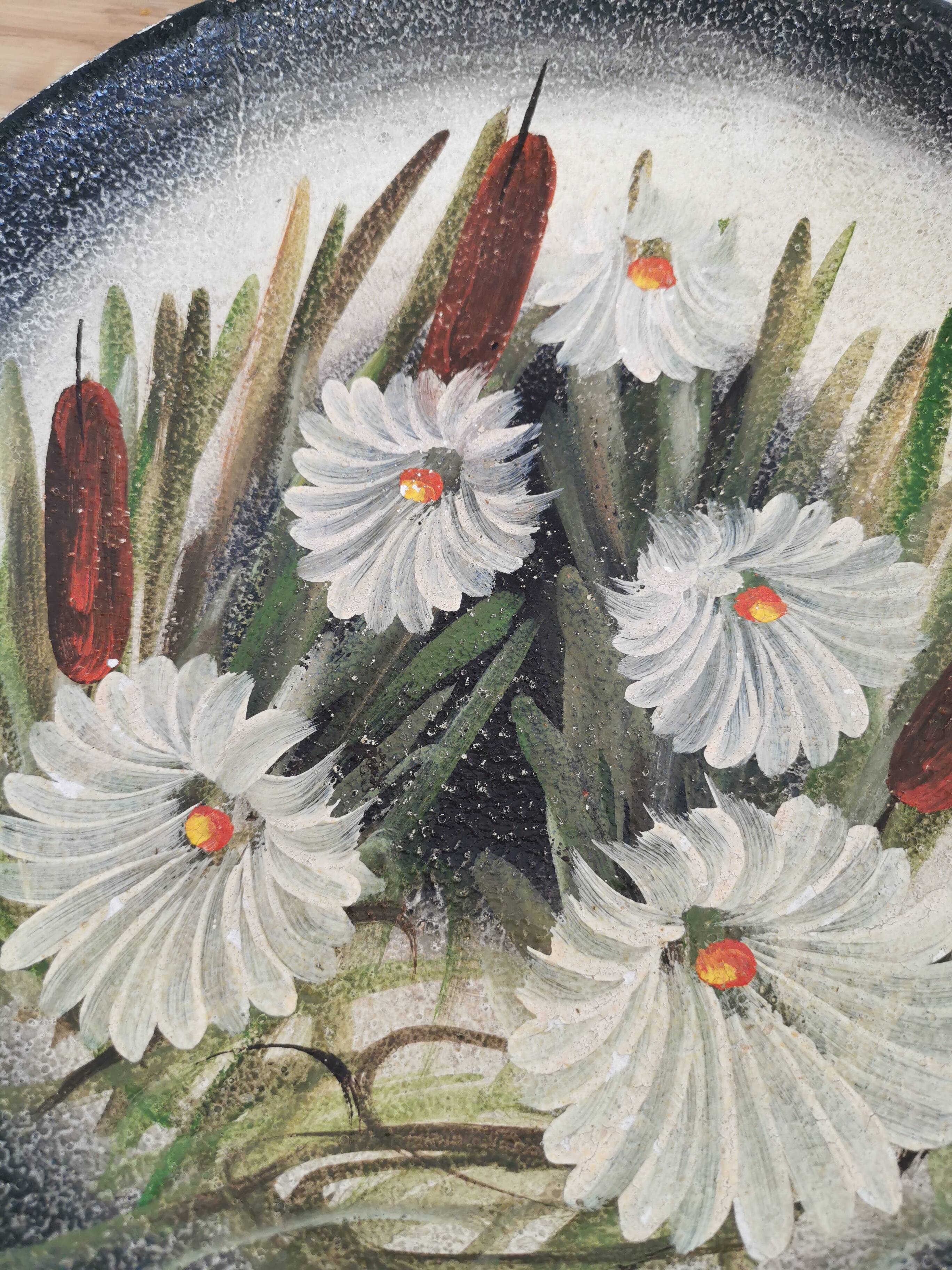 Vintage Hand-Painted Clay Plates: 1970s Yugoslavian Floral Wall Decor