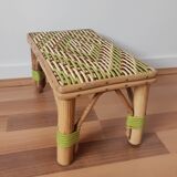 Bench, low wooden and rattan stool, plant holder