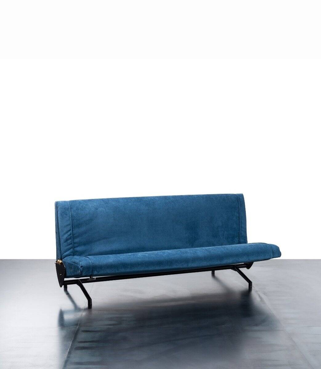 Vintage Model D70 Sofa Bed Black Iron Reupholstered Blue by Osvaldo Borsani for Tecno, 1970s