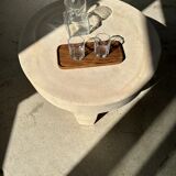 Trio of rounded rectangular trays or cups in monoxyl teak L:35