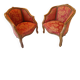 Pair of louis xv cabriolet armchairs with sculpted wood and pink & red floral fabric