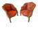 Pair of louis xv cabriolet armchairs with sculpted wood and pink & red floral fabric