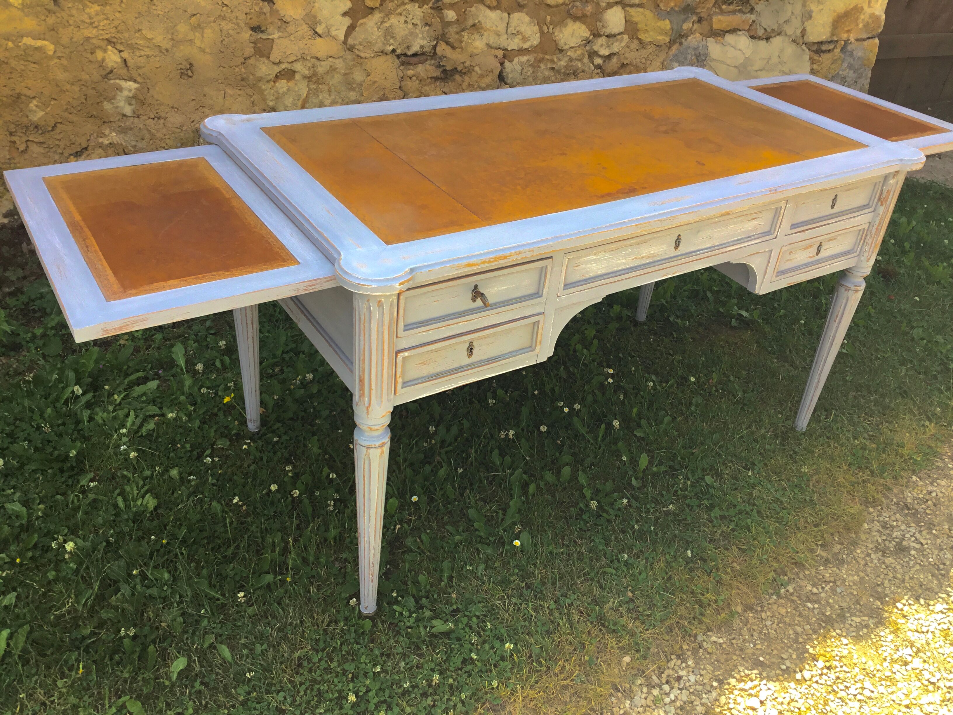 Louis XVI style flat desk leather top