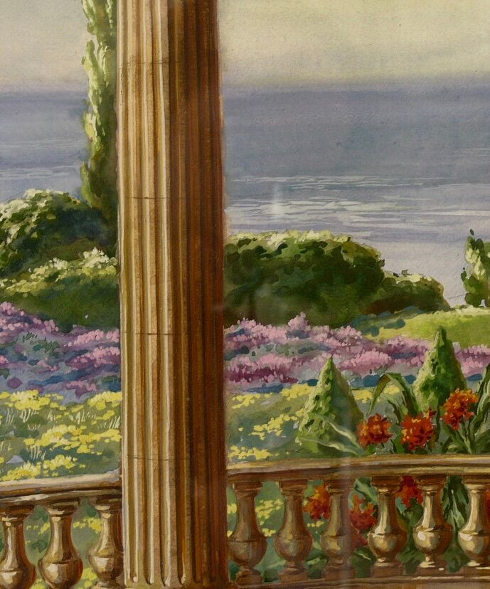 Landscape in gouache framed