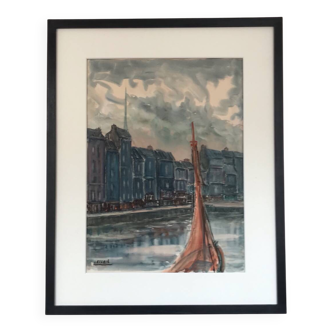 Jean LECLAIR 1919-1996. Honfleur. Watercolour