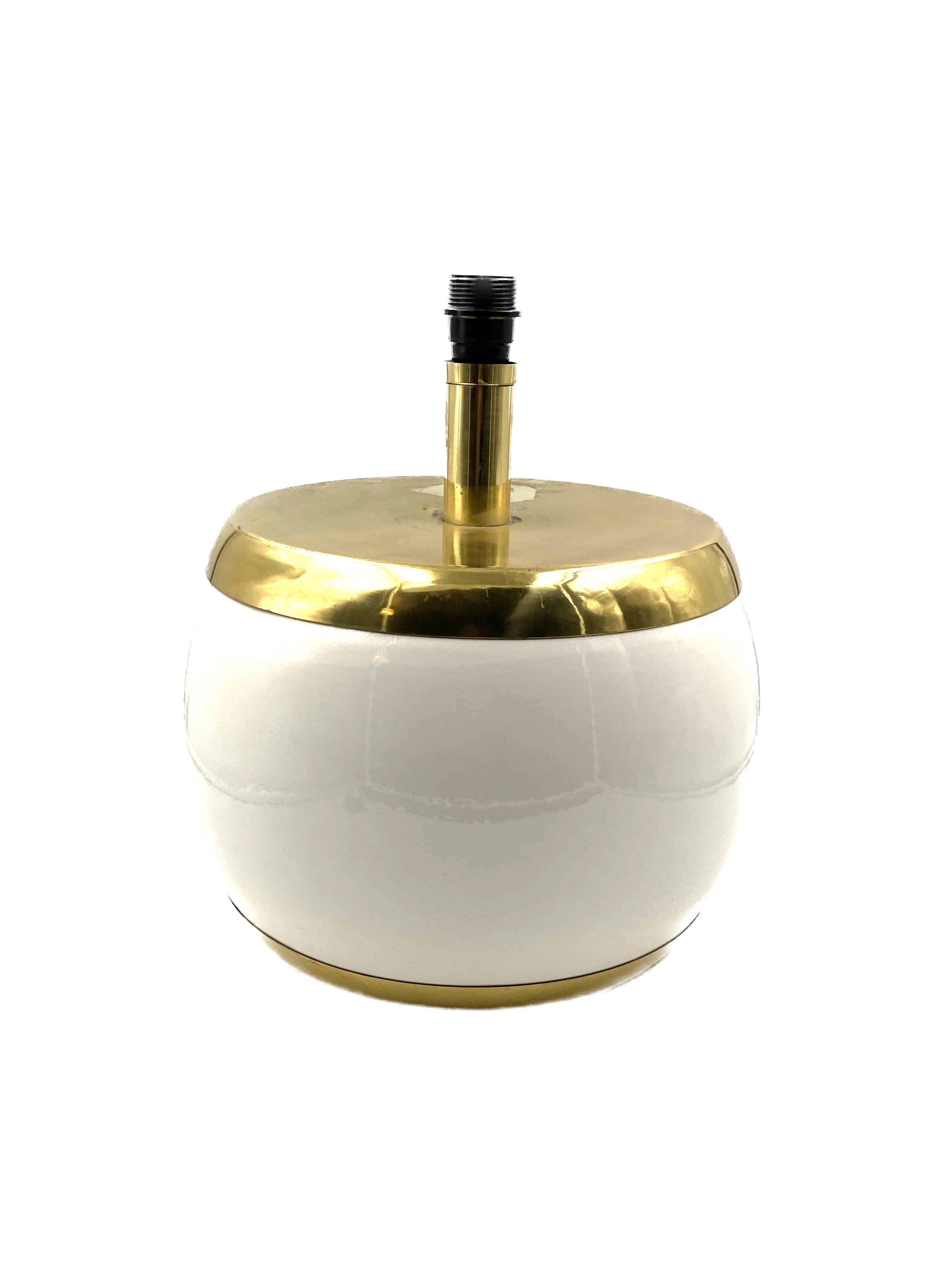 Monumental white ceramic and brass lamp base, italy 1970s