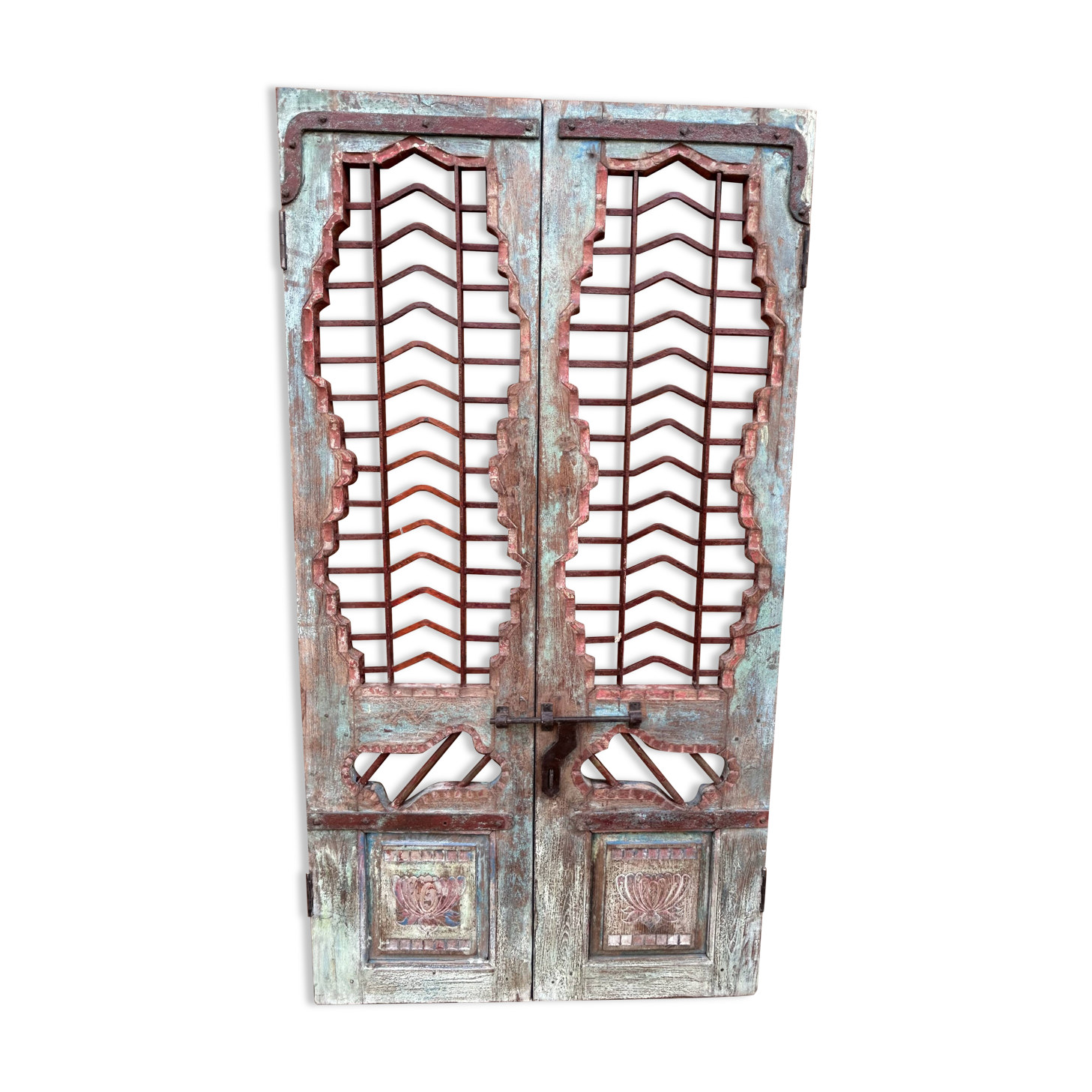 Art Deco patio door in Burmese teak with original patina.
