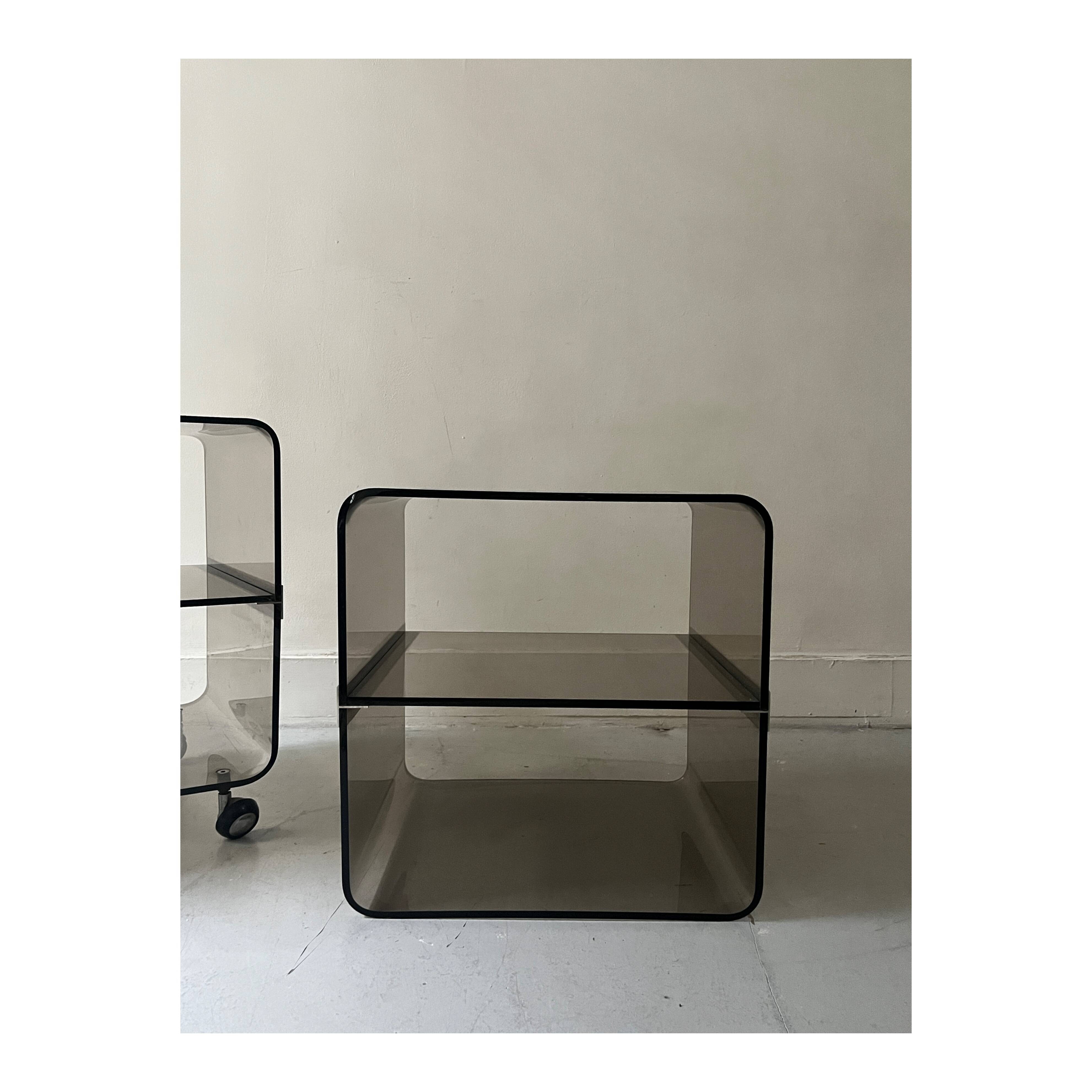 Smoked plexiglass side table by M. Dumas for Roche Bobois, 1970 design