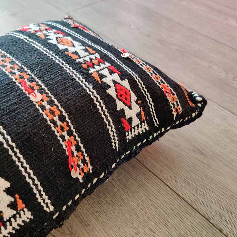 Handmade black berber moroccan kilim cushion 35 x 50 cm