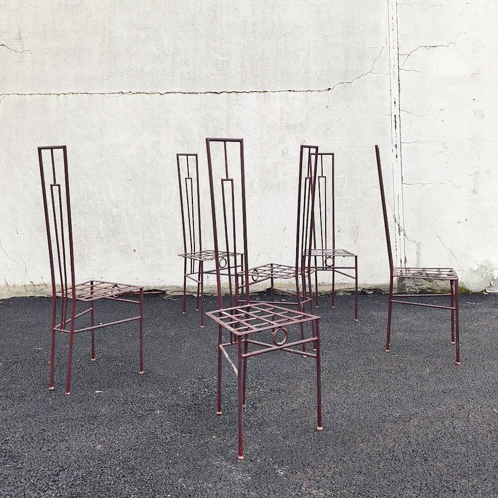 Set of 6 solid iron chairs in postmodern style, 1980.