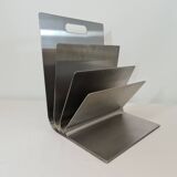 Stainless steel magazine rack by Xavier Féal for Inox Industrie 1970s