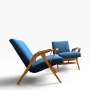 Set of 2 blue lounge chairs restored by František Jirák for Tatra Nabytok.